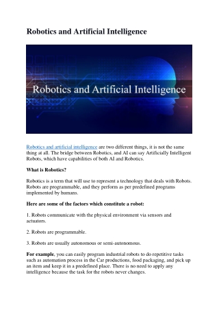 Difference between Robotics and artificial intelligence