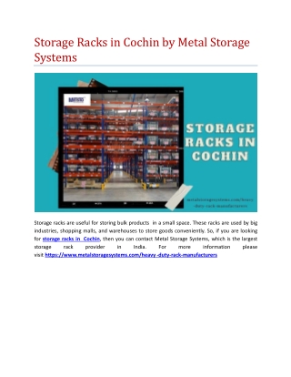 Storage Racks in Cochin by Metal Storage Systems