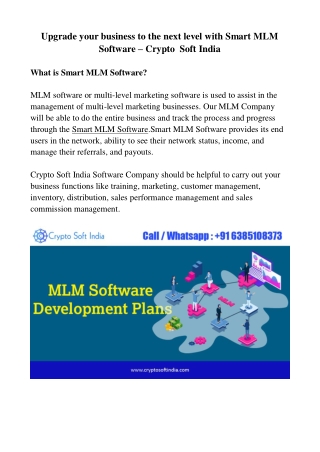 Upgrade your business to the next level with Smart MLM Software – Crypto  Soft India