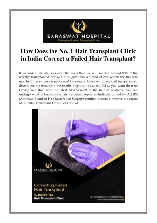 How Does the No. 1 Hair Transplant Clinic in India Correct a Failed Hair Transplant?