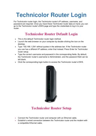 Technicolor Router Login | How to Setup & Fix Router Problems