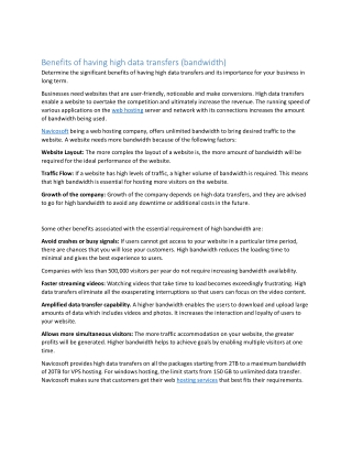 Benefits of having high data transfers (bandwidth)