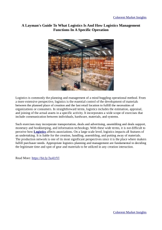 A Quick Description Of Logistics And How Logistics Management Operates In A Particular Operation
