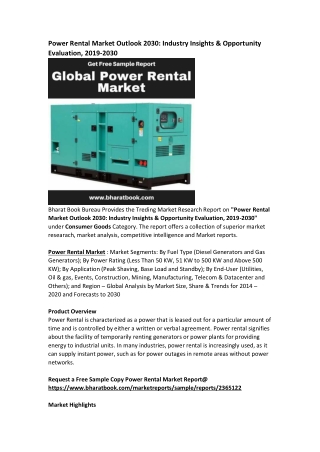 Global Power Rental Market Research Report Forecast 2030