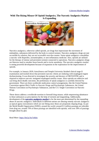 Narcotics Analgesics Market Is Growing with the Increasing Misuse of Opioid Analgesics