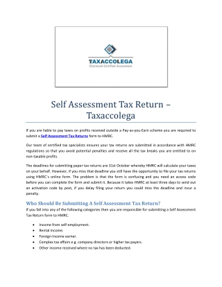 Self Assessment Tax Return