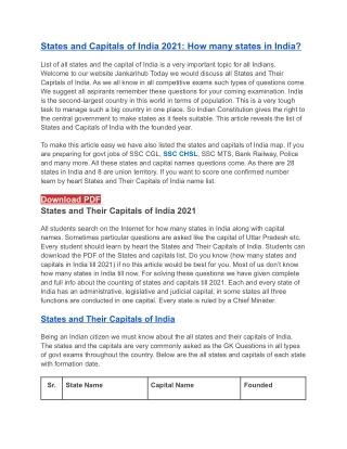 States and Capitals of India 2021: How many states in India?
