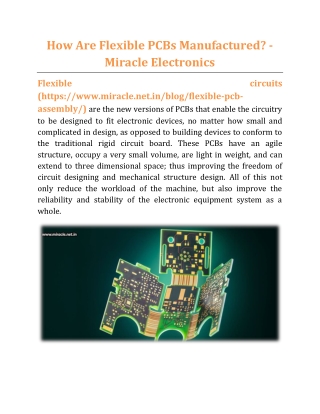 How Are Flexible PCBs Manufactured - Miracle Electronics