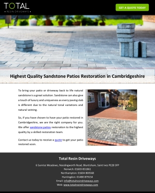 Highest Quality Sandstone Patios Restoration in Cambridgeshire