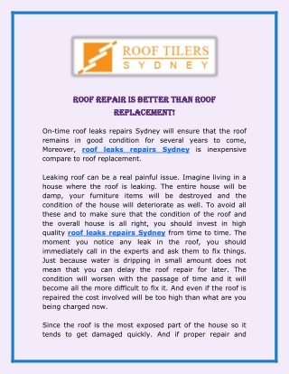 Roof Repair Is Better Than Roof Replacement!