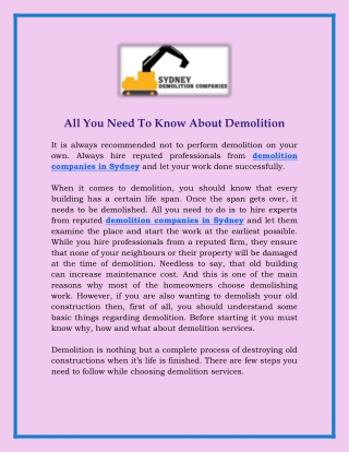 All You Need To Know About Demolition