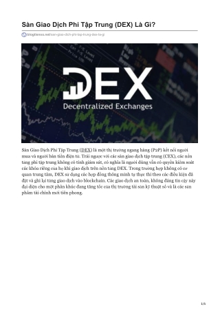 Sàn Giao Dịch Phi Tập Trung (DEX) Là Gì?