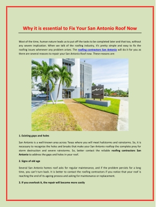 Why it is essential to Fix Your San Antonio Roof Now