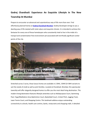 Godrej Chandivali - An Exquisite Apartments In Mumbai