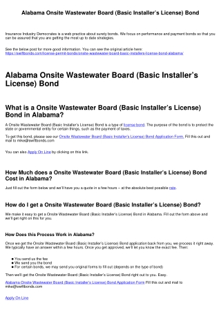 Alabama Onsite Wastewater Board (Basic Installer’s License) Bond