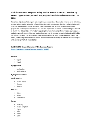 Global Permanent Magnetic Pulley Market Research Report, Overview by Recent Opportunities, Growth Size, Regional Analysi
