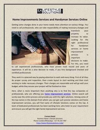 Home Improvements Services and Handyman Services Online