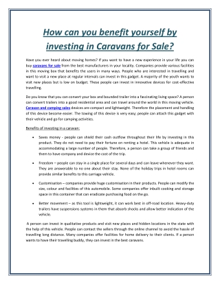 How can You benefit yourself by investing in Caravans for Sale?