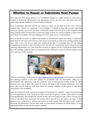 Whether to Repair or Substitute Heat Pumps