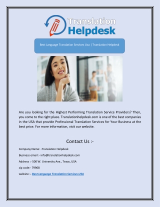 Best Language Translation Services Usa | Translation Helpdesk