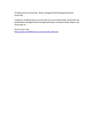 Plumbing Services Oceanside - Water Damage & Flood Damage Restoration Oceanside