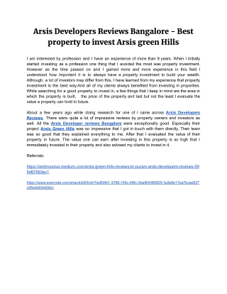 Best Facilities you get at Arsis Green Hills Battarahalli - Arsis developers