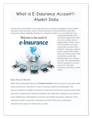 What is E-Insurance Account - Alankit India