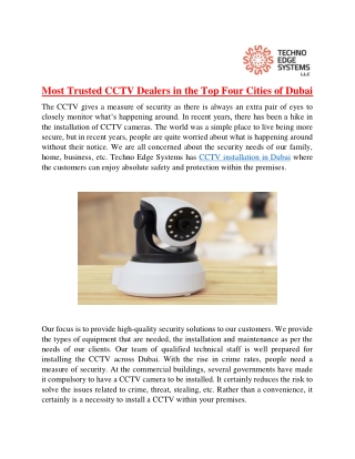 Most Trusted CCTV Dealers in the Top Four Cities of Dubai