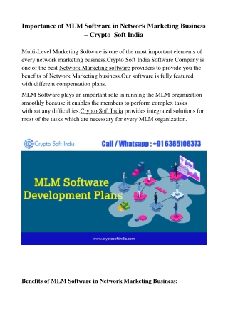 Importance of MLM Software in Network Marketing Business– Crypto  Soft India