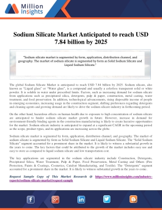 Sodium Silicate Market Anticipated to reach USD 7.84 billion by 2025