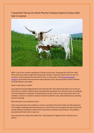 5 Important Tips by Live-Stock Pharma Company Experts to Keep Cattle Safe in Summer