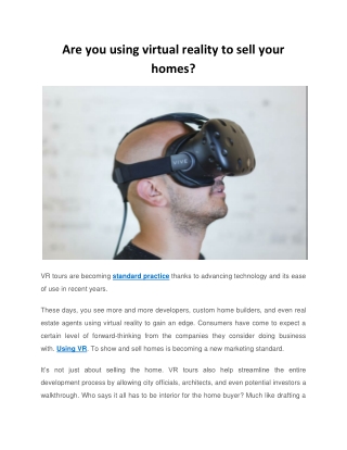 Are you using virtual reality to sell your homes?