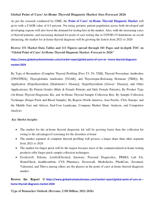 COVID-19 Impact on Global Point of Care/ At - Home Thyroid Diagnosis Market