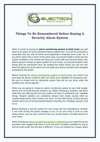 Things To Be Remembered Before Buying A Security Alarm System