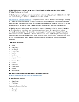 Global high-pressure hydrogen compressors Market New Growth Opportunities Status by 2026 |ARIEL, Atlas Copco, Burckhardt