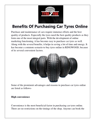 Benefits Of Purchasing Car Tyres Online