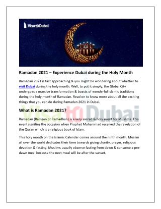 Ramadan 2021 – Experience Dubai during the Holy Month