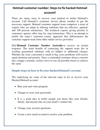 Hotmail customer number: Steps to fix hacked Hotmail account!