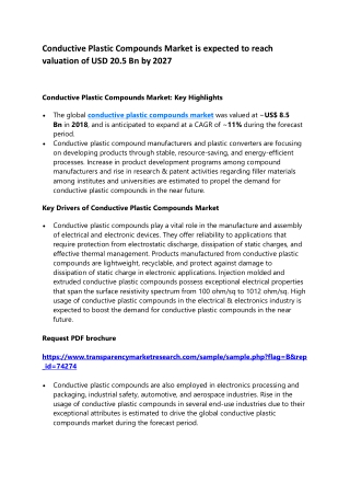 Conductive Plastic Compounds Market is expected to reach valuation of USD 20.5 Bn by 2027