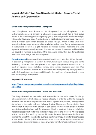 Impact of Covid-19 on Para Nitrophenol Market: Growth, Trend Analysis and Opportunities