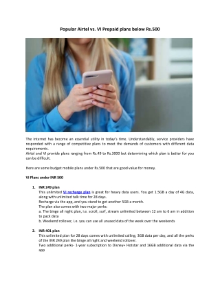 Popular Airtel vs. VI Prepaid plans below Rs.500