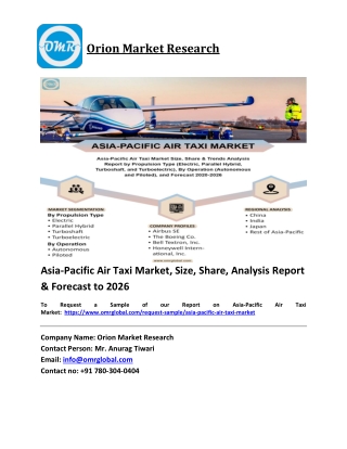 Asia-Pacific Air Taxi Market Trends, Size, Competitive Analysis and Forecast 2020-2026
