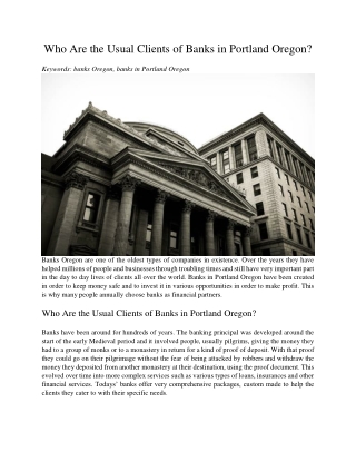 Who Are the Usual Clients of Banks in Portland Oregon?