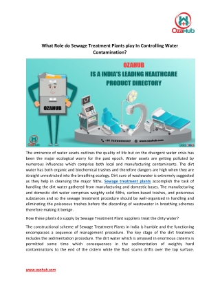 What Role do Sewage Treatment Plants play In Controlling Water Contamination?