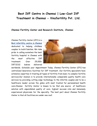 Best IVF Centre in Chennai | Low-Cost IVF Treatment in Chennai - Vinsfertility Pvt. Ltd.