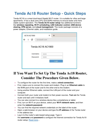 Easy Steps: Tenda Ac18 Router Setup Windows | Router Support
