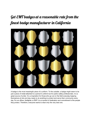 Get EMT badges at a reasonable rate from the finest badge manufacturer in California