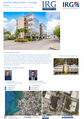 Lease Genesis Office Suite 1, George Town Property - IRG Cayman