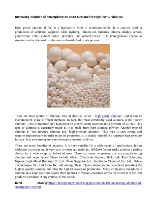 Increasing Adoption of Smartphones to Boost Demand for High Purity Alumina