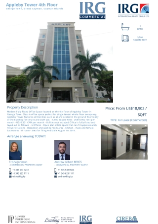 Lease Appleby Tower 4th Floor Property - IRG Cayman